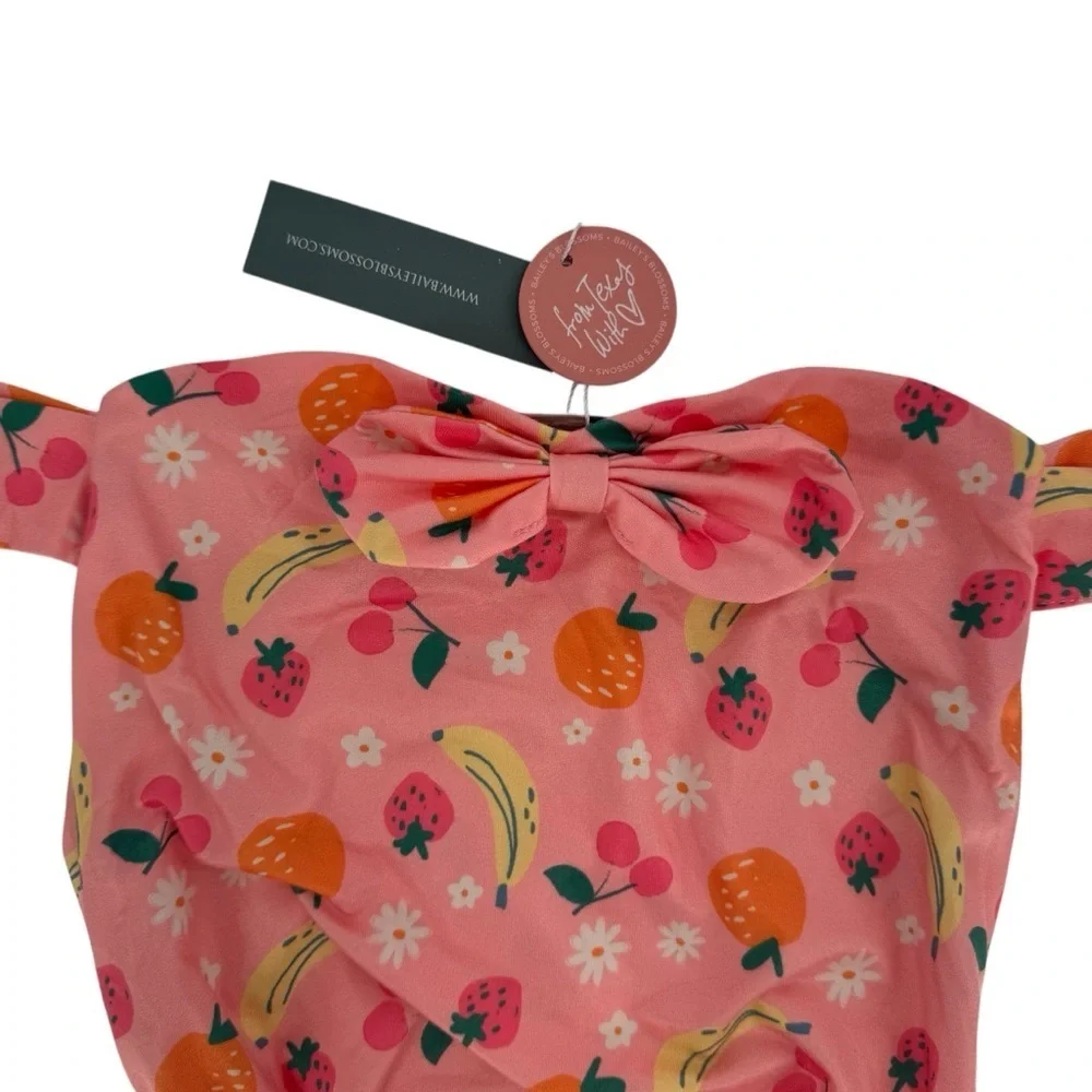 NWT Bailey’s Blossoms Girly Snap Bottom Pink Fruit Swimsuit One Piece Size 3T